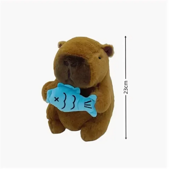 Капібара з рибкою Декоративна м'яка іграшка-валик із гіпоалергенного плюшу з блискавкою для прання | Зображення 2