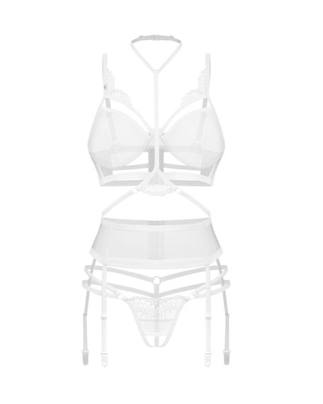 Комплект Obsessive Premisis White 3-pcs crotchless set S/M, Белый, S/M | Зображення 1