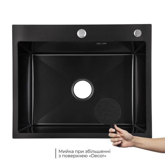 Lidz Handmade H6050HB Мойка для кухни интегрированная Decor Black PVD Honeycomb 2,5/0,5 мм LDH6050BDECPVD48371 | Зображення 2