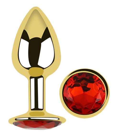 Анальна пробка з кристалом EGZO - Gold Round Plug Red size S Sex Aura | Зображення 1