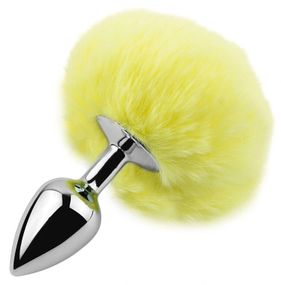 Анальная пробка с пушистым хвостиком EGZO Bunny Tail Silver Plug Yellow, размер S Sex Aura