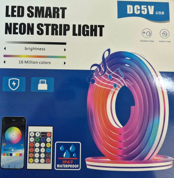 Світлодіодна неонова стрічка від повербанку LED 5 вольт 5 метрів USB З керуванням зі смартфона і пульта | Зображення 6