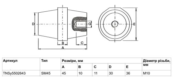 Изолятор SM45 М10 с болтом (45*36 14kV) Ny95502643 | Зображення 1