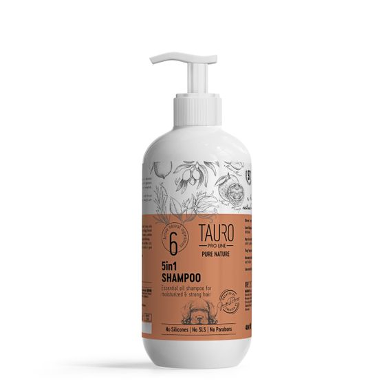 Зволожуючий шампунь для собак та котів Tauro Pro Line Pure Nature 5in1, 400 мл