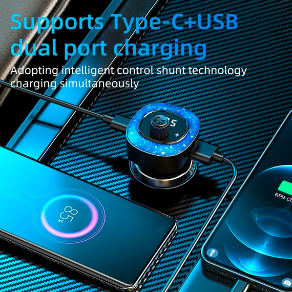 Автомобильный FM ФМ модулятор Terra С41, Bluetooth 5.0, трансмиттер, USB 3.1А, Type C | Зображення 7