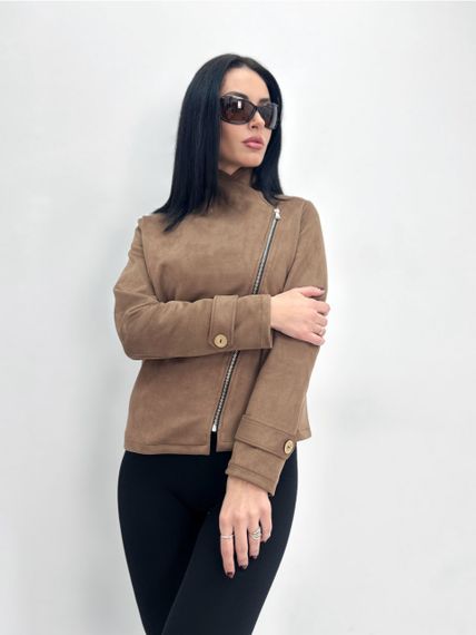 Женская замшевая куртка-косуха весенняя GF01221 цвет мокко, размер 42/44 | Зображення 1