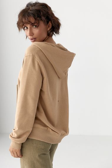 Жіноче худі на блискавці - світло-коричневий цвет, S (є розміри) | Зображення 1