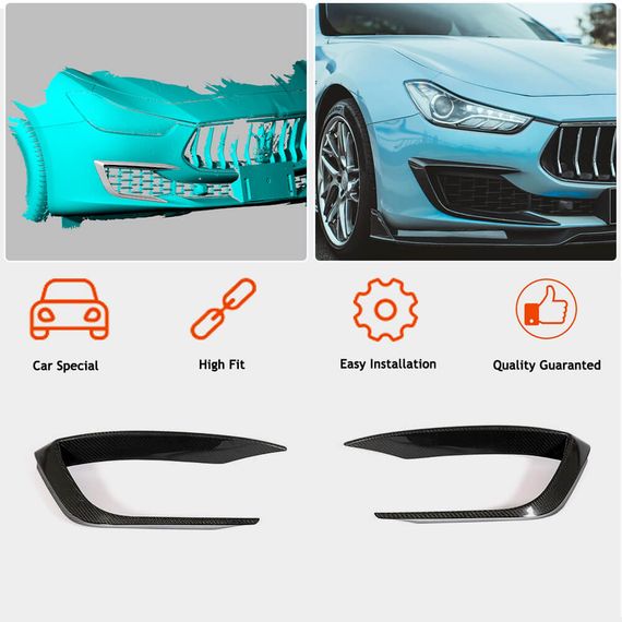 Накладки на передній бампер (для Base 2018-2020, Карбон) для Maserati Ghibli рр | Зображення 1