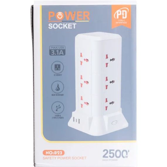 Мережевий фільтр подовжувач 2.8 м з лампою на 9 універсальних розеток з 2 USB, 1 Type-C, бездротова зарядка HP-5-5 | Зображення 8