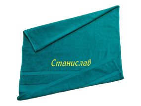Рушник з іменною вишивкою махровий банний 70*140 бірюзовий Станіслав 03765-1