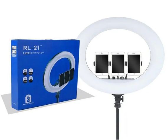 Мощная кольцевая LED лампа 54см 220V 3 крепл.тел. + пульт + чехол БЕЗ ШТАТИВА Leo Soft Ring Light  RL-21 Черный (RL-21_1746) | Зображення 5