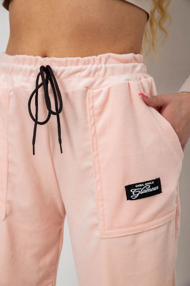 Штаны женские велюровые  -уценка, цвет персиковый, 238R58473-U-7 | Зображення 4