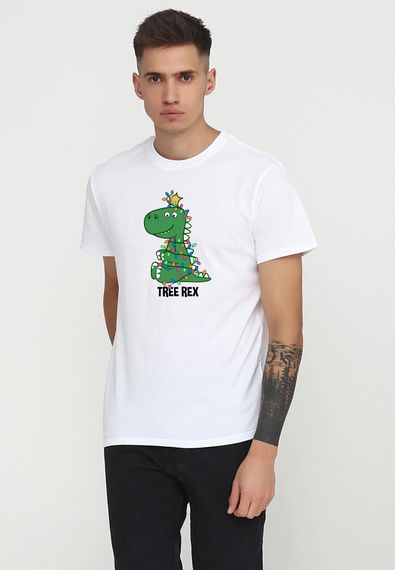 Футболка чоловіча біла з принтом "Tree Rex", XL