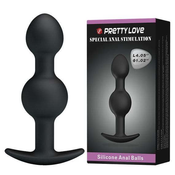 Анальна пробка силіконова PRETTY LOVE Heavy Balls з двома кульками, чорна, 10.4 х 2.6 см Sex Aura