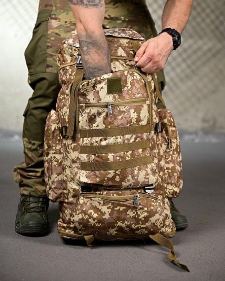 Рюкзак мілітарі тактичний 50 літрів армійський рюкзак для походів великий похідний наплічник піксель | Зображення 2