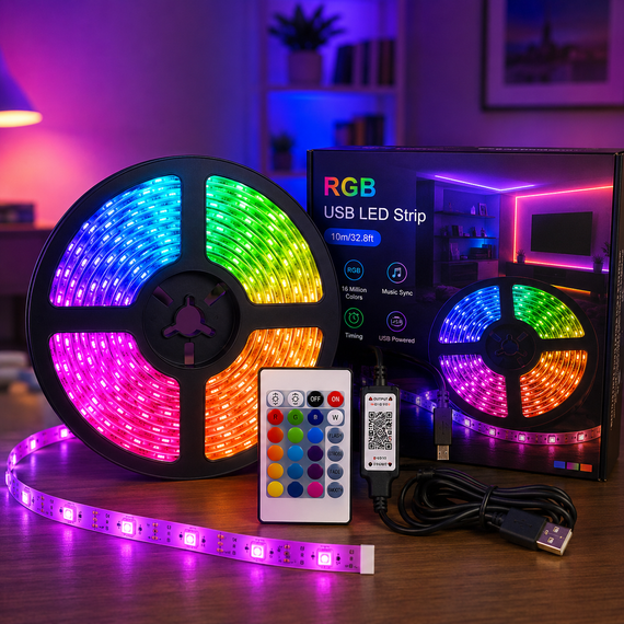 Гнучка світлодіодна стрічка RGB USB 20м / RGB стрічка / USB Led стрічка + пульт | Зображення 2