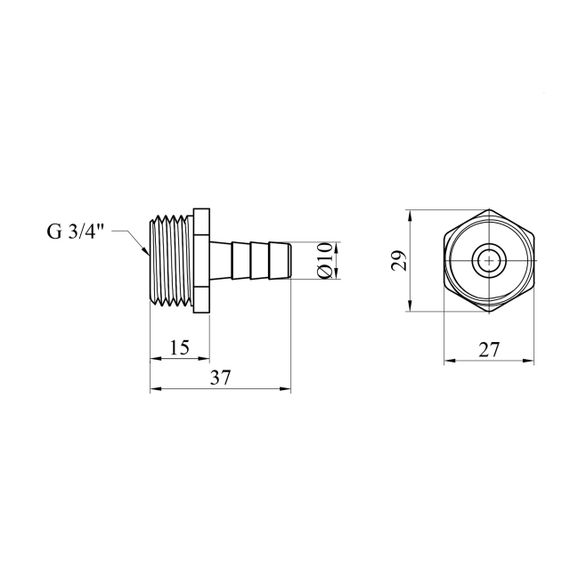 Штуцер LexLine 3/4" РЗ, D=10 мм латунный УК0009-0 | Зображення 1
