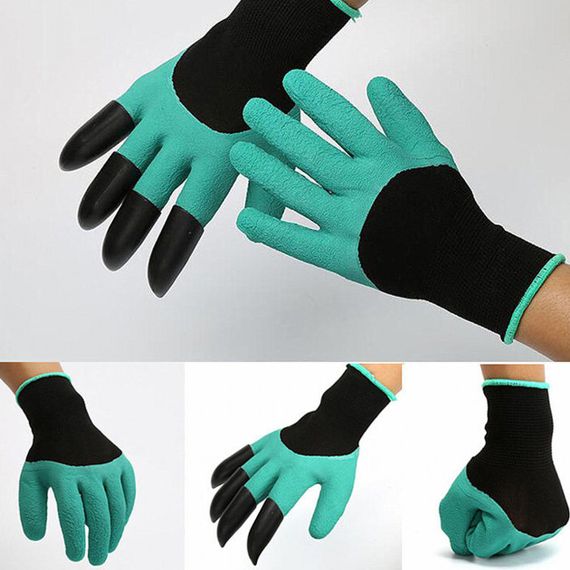 Прорезиненные перчатки с когтями Garden Genie Gloves для работы с землей с пластиковыми наконечниками Зелёный | Зображення 1
