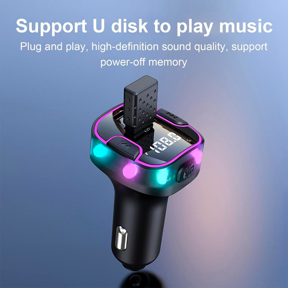 Автомобильный FM ФМ модулятор Terra С49, Bluetooth 5.0, трансмиттер, вольтметр, USB 3.1А, Type C | Зображення 2