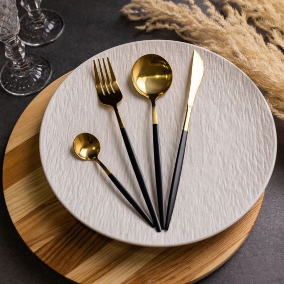 Набір столових приборів 24 предмети столовий набір на 6 персон Золотистий з чорним HP-20-46 | Зображення 3