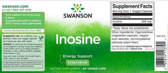 Комплекс для профилактики работы сердца Swanson Inosine 500 mg 60 Caps | Зображення 1