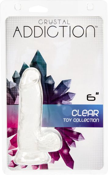 Прозорий фалоімітатор на присосці ADDICTION — Clear Dildo with Balls 6″, віброкуля в подарунок | Зображення 3