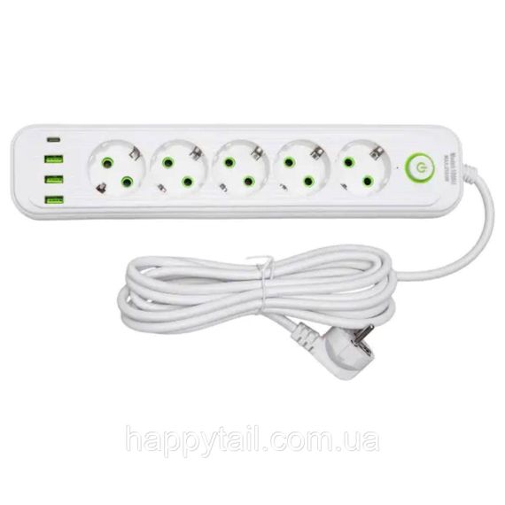 Мережевий фільтр-подовжувач 5 розеток 3xUSB-A 1xUSB-C 3м білий HP-5-41 | Зображення 1