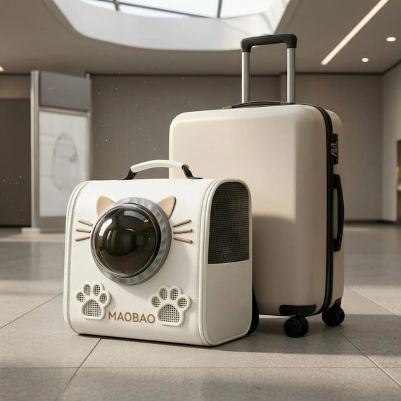 Рюкзак-переноска S-cat2 36×24×40 см білий • Рюкзак для котів S-cat2 з прозорим вікном, вентиляцією та декоративними вушками | Зображення 4