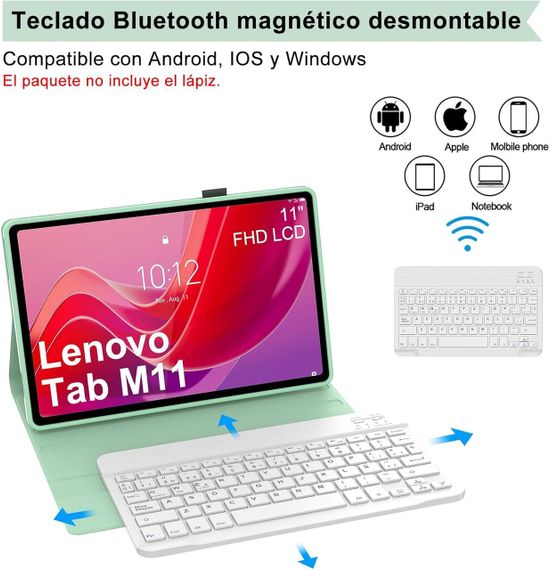 Чохол з Bluetooth клавіатурою для Lenovo Tab M11 2024 11" TB330FU, TB330XU, світло-зелений з тримачем для стилуса QWERTY | Зображення 2