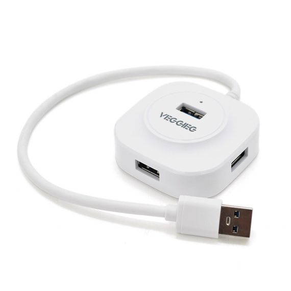 Хаб VEGGIEG V-U3403 USB 3.0 4 порта, 480Mbts, питание от USB, White, 0.3m, Box