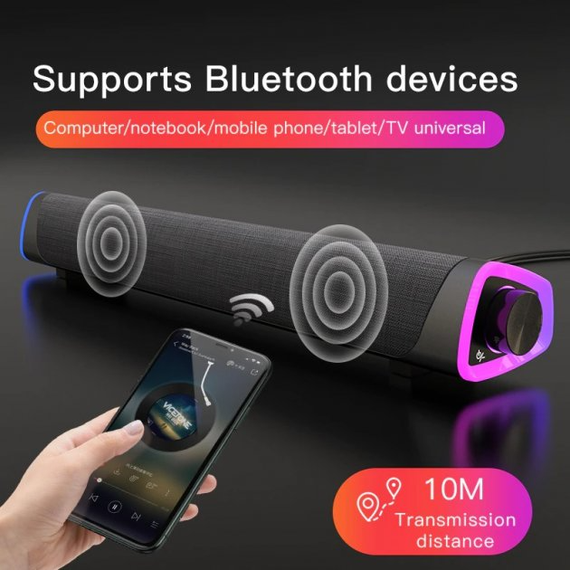 Звукова панель, бездротова колонка Bluetooth 5.0 для ПК з RGB-підсвічуванням 415*78*68 мм, Чорний | Зображення 2