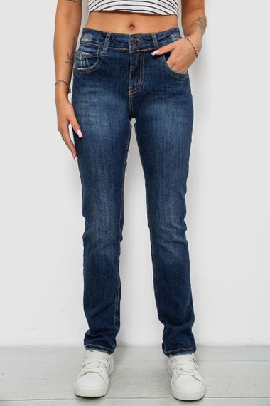 Джинси жіночі однотонні Straight fit, колір синій, 244R11489