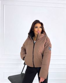 Женская утепленная короткая куртка двухсторонняя HV622 цвет мокко + черный, размер 42/44