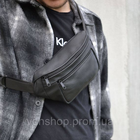 Чоловіча шкіряна сумка, Зручна чорна чоловіча барсетка бананка бананка на пояс на груди RF-30 | Зображення 7