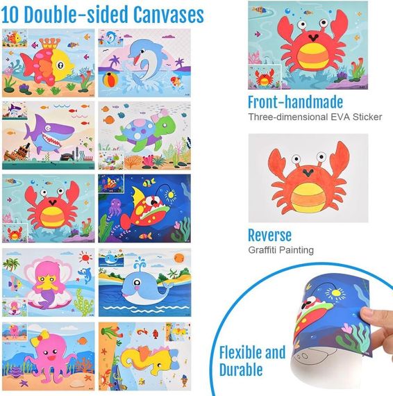 Подарочный набор для рукоделия 3D наклейки из пены EVA, игра-головоломка с рисунками + фломастеры, для детей | Зображення 2