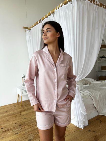 Піжамний комплект 3-ка з сатину (сорочка+штани+шорти) Pearl COSY пильна пудра | Зображення 2