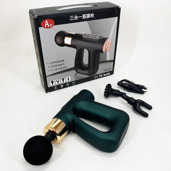 Ударний Перкусійний масажер для тіла та м'язів Масажний пістолет EM HB-007 акумуляторний зелений