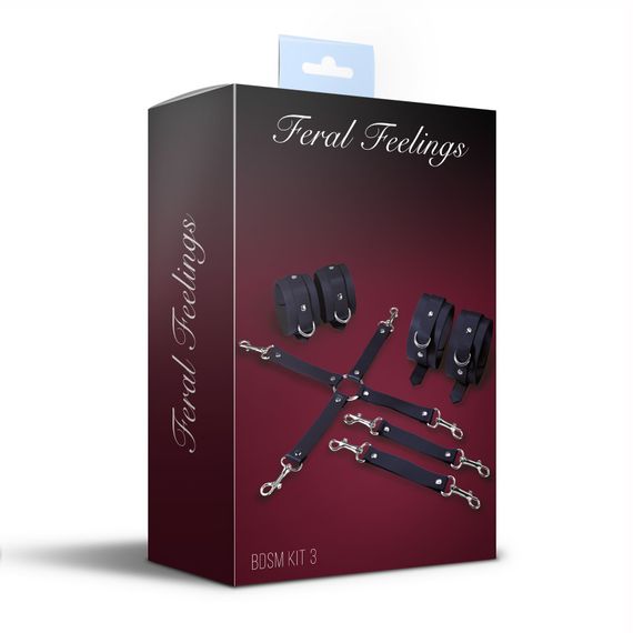 Набір для БДСМ 3 в 1 Feral Feelings BDSM Kit 3 Black, black, наручники, поножі, хрестовина | Зображення 1
