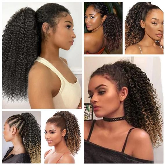 Хвіст накладний кучерявий афро 40 см каштановий з мідно-рудим омбре, шиньйон з шнурком, штучне синтетичне волосся | Зображення 8