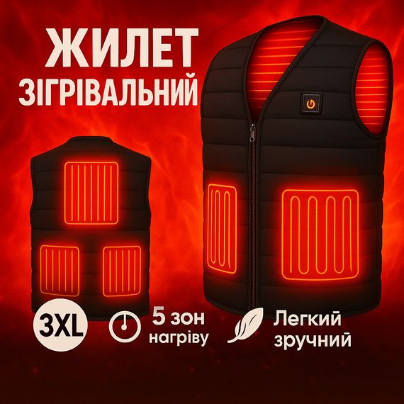 Термо жилет з підігрівом для туризму (3XL), Термокуртка з підігрівом Легка жилетка EK-97