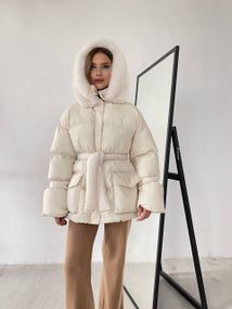 Пуховик с опушкой и капюшоном Cresh Puffer, молочный XL