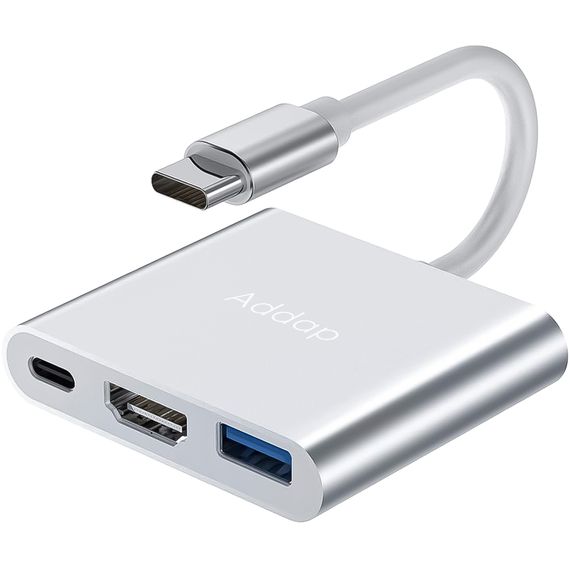Мультифункциональный USB Type-C хаб Addap MH-06, разветвитель для ноутбука, macbook 3в1: USB 3,0+HDMI+Type-C