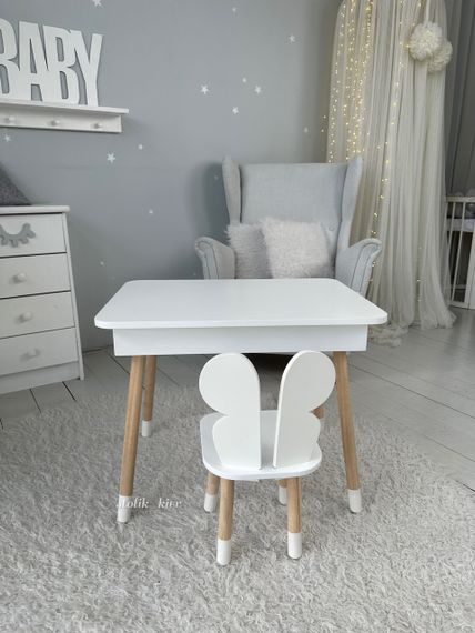 Дитячий столик і стільчик метелик білий. Столик із нішею для олівців і розмальовок | Зображення 6