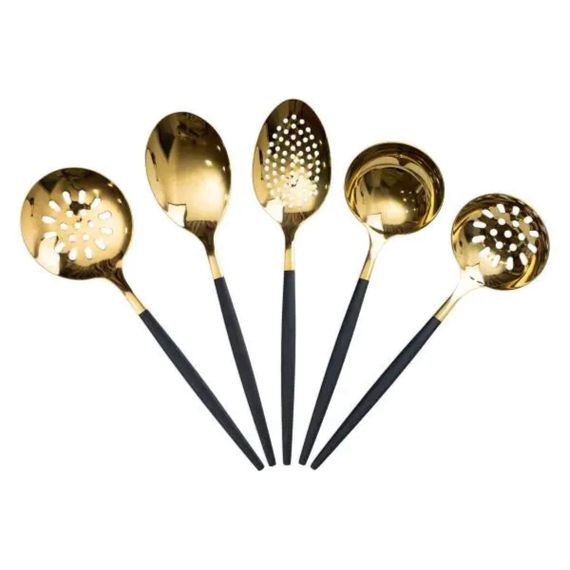 Набір кухонного приладдя 12 предметів столові прилади з нержавіючої сталі Золото з чорним HP-20-22 | Зображення 2