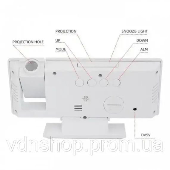 Зеркальные часы с проектором времени 3618LP настольные электронные с будильником, календарем и встроенным термометром ∙ Зеленая | Зображення 1