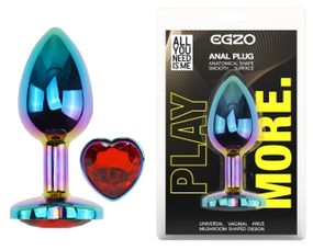Анальна пробка EGZO Multicolor Heart Plug M з червоним кристалом, сталева, райдужна Sex Aura