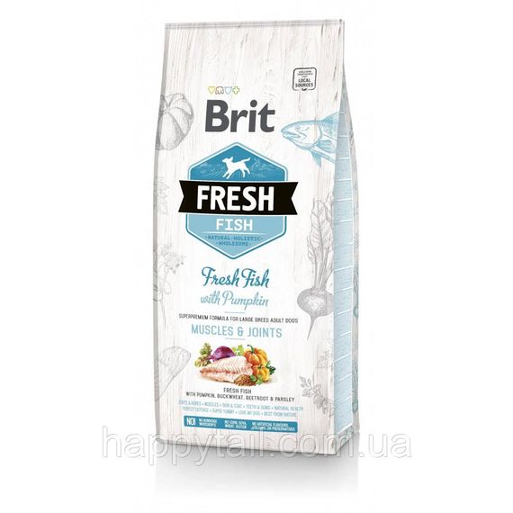 Сухой корм Brit Fresh Fish with Pumpkin Adult Large для собак крупных пород, рыба и тыква, 12 кг