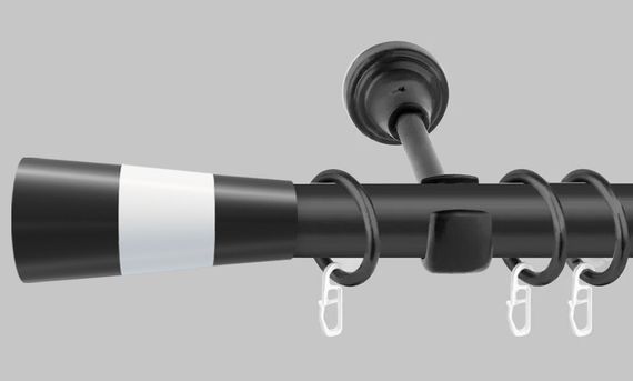 Карниз для штор металевий, однорядний 19 мм , Чорний Валео (чорний+білий) 320 див. (стук 2-х труб)