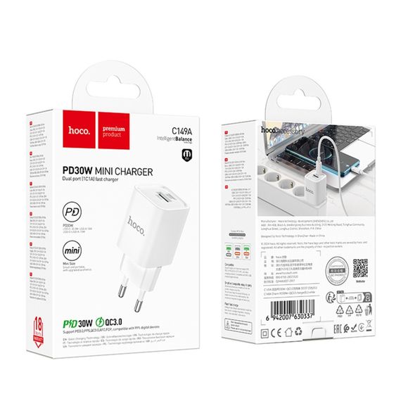 Сетевое Зарядное Устройство Hoco C149A 1USB/1USB-C PD/QC 30W | Зображення 1