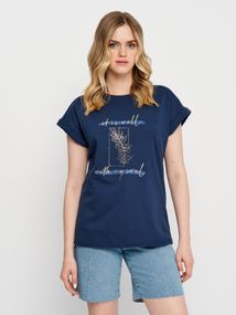 Футболка жіноча синя з малюнком та написом, 3XL